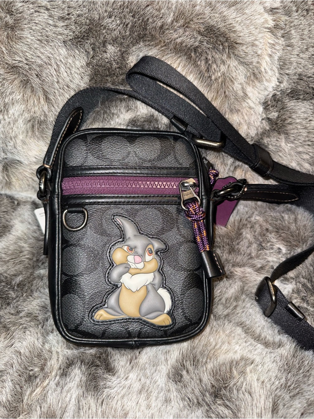 Disney Coach Black Crossbody Bag with Purple Zip & Thumper Patch